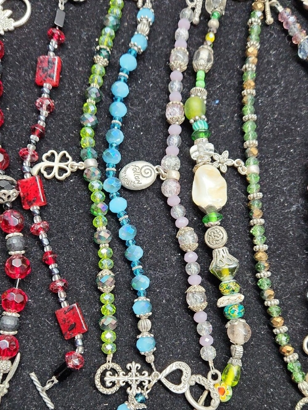 Multicolor Beaded Women's Bracelet Set - Elegant Gem and Pearl Accents - Picture 8 of 9